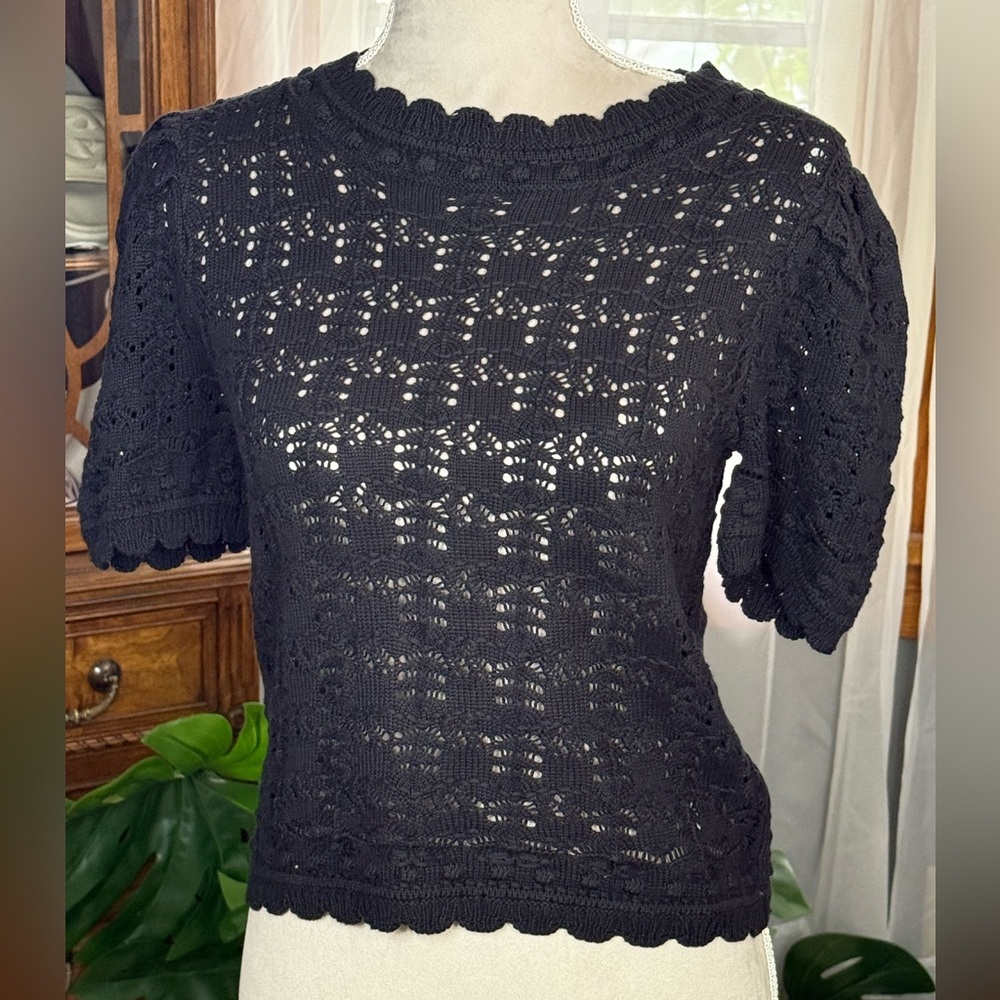 ☀️SUMMER CLEARANCE SALE☀️ French Connection Crochet Cropped Fitted Knit Top